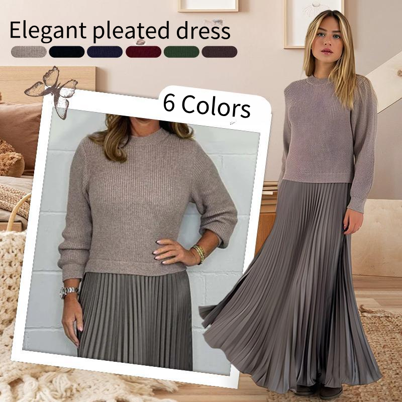 ๐ Women's solid color Long Sleeve Jumper & Pleated Bottom Dress