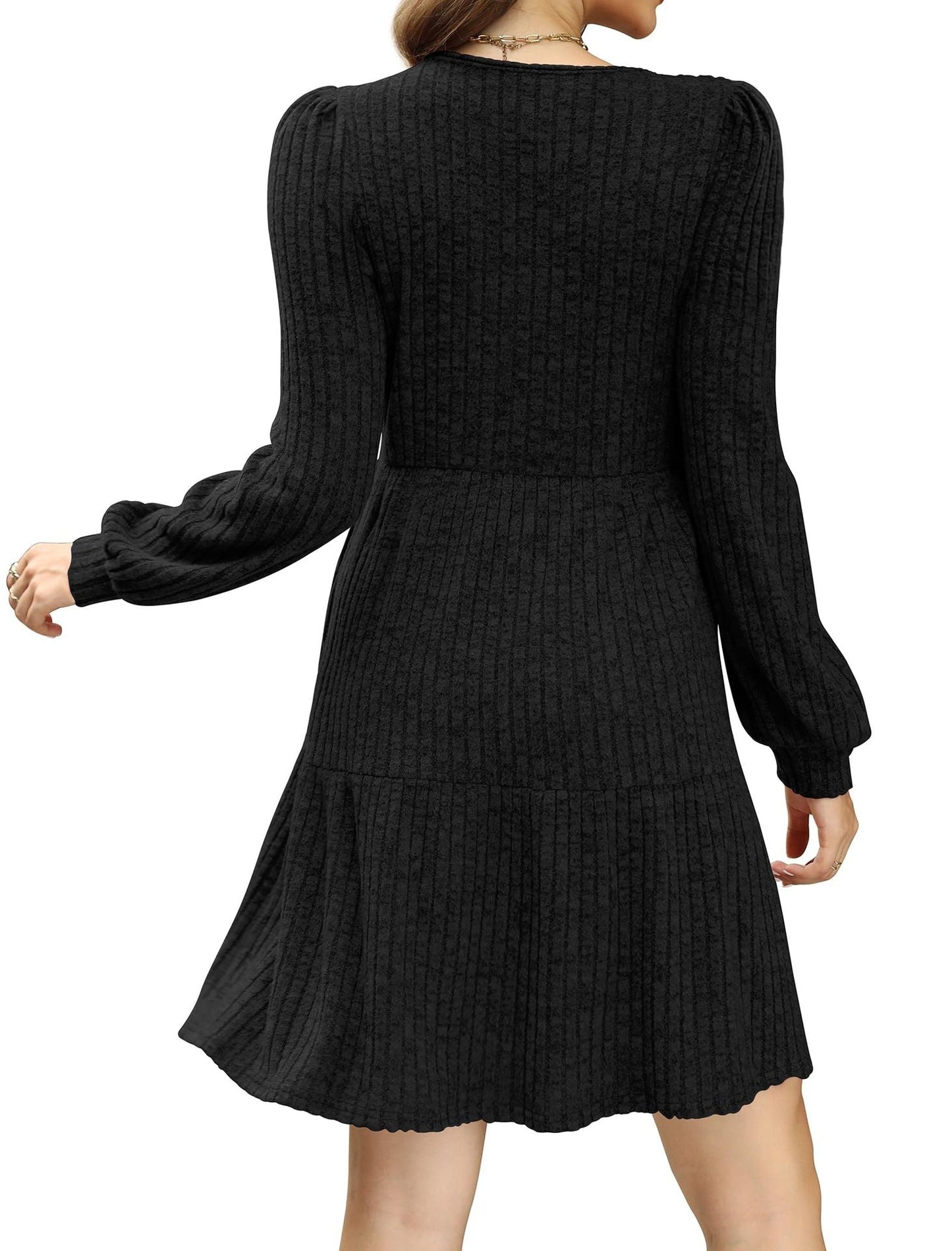 Women's Square Neck Long Sleeve Autumn Sweater Dress